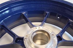 Metallic Blue powder coated motorbike wheel