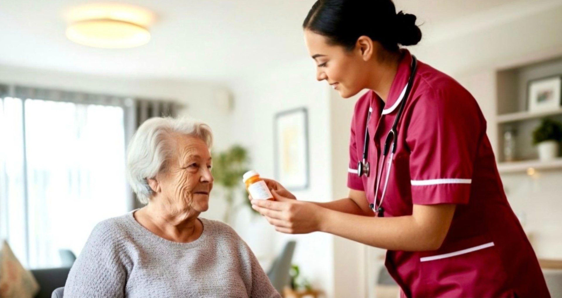 Carer giving medication