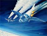 RAF Lightning intercepting and overhauling British Airways Concorde in a painting by Bruce Mackay