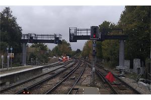 Instalation of 2 new cantilever signals faversham station.