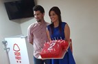 Eric Lichaj and his wife Kathryn 
being presented with a birthday 
cake at a NFSC Q&A Night in 2015.