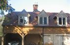 Barn/Garage roof in Drake Lane, Dursley, Glos. Tiled in clay plain tiles, with timber clad to dormer cheeks 