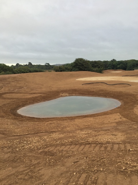 Large ponds installed with liners fitted on a golf course