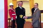 Ernest Lara receiving the Merchant Navy Medal from the Governor of Gibraltar