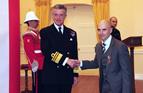 Tommy Penalver receiving the Merchant Navy Medal from the Governor of Gibraltar