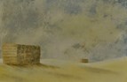 Haystacks, Dorset. Oil on linen board 8in x 12in.