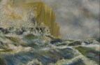 Waves and pier, West Bay, Dorset. Oil on board. 14in x 18in.