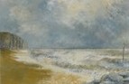 High sea at West Bay - oil on board 12in x 16in