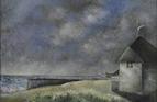 Beach with cottage. Oil on board 10 in x 14 in. SOLD