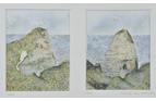 Pointe Du Hoc, Normandy 1939/1945. Two watercolours on paper, each 4.75in x 3.75in