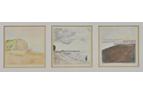East and West, West Bay, Dorset. Three drawings in crayon on paper, each 2.5in x 2.5in. Not for sale.