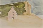 Pink cottage, East Beach, West Bay. Watercolour on paper 5in x 7in. Not for sale.