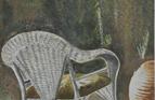 Chair, Katounia, Greece. Watercolour on paper. 4.5in x 6.5in. Not for sale.
