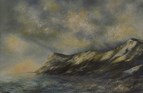Last light near Lyme Regis (Dorset coastline at sunset). Oil. 12 x 16in.