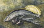 Limni lunch, watercolour on paper 4in x 6in