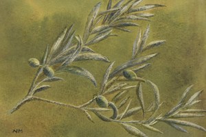 Olive branch, Mt Kandili, Euboea, Greece. Watercolour. 5in x 7in. SOLD.