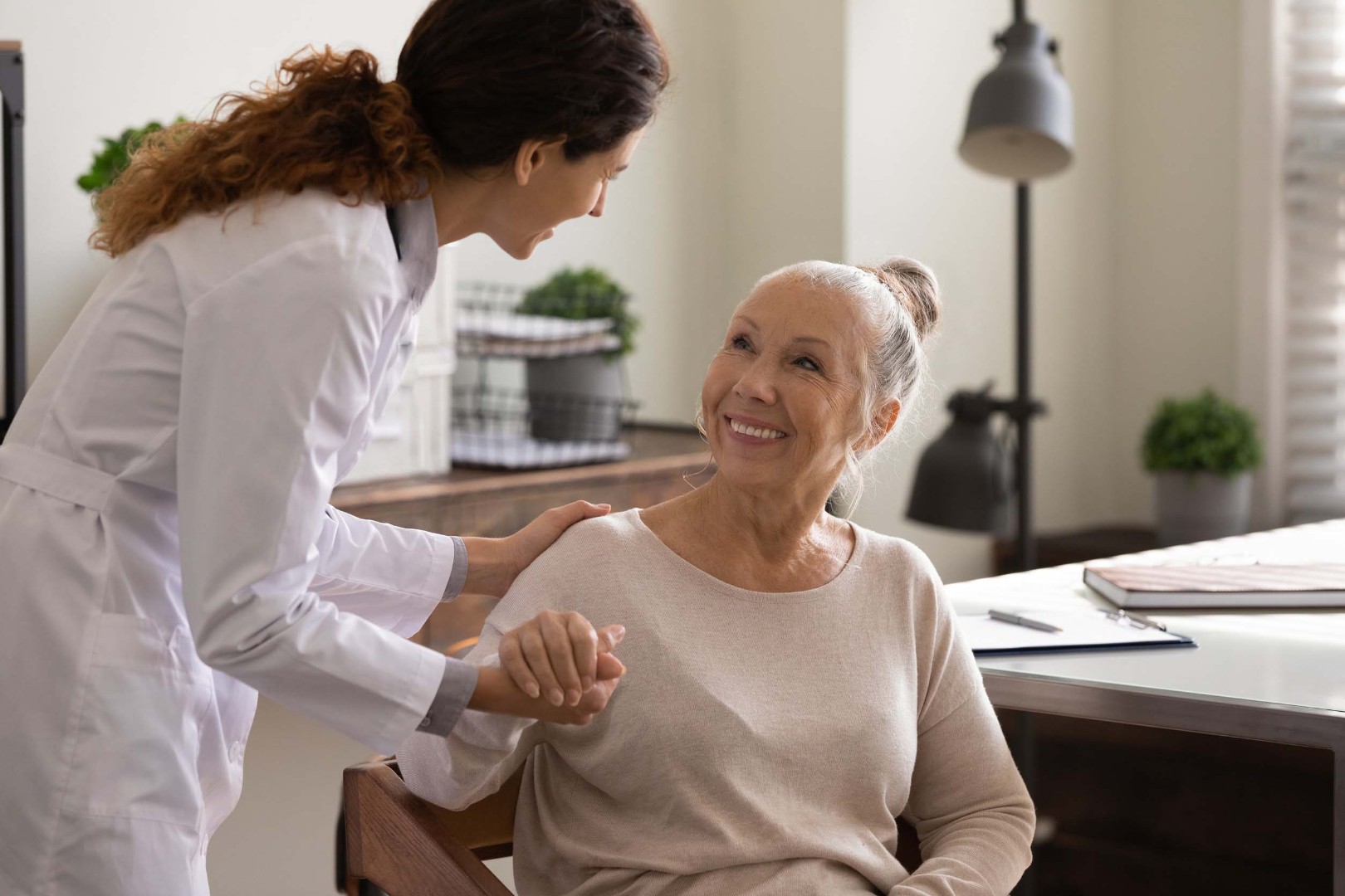 Caregiver support senior woman