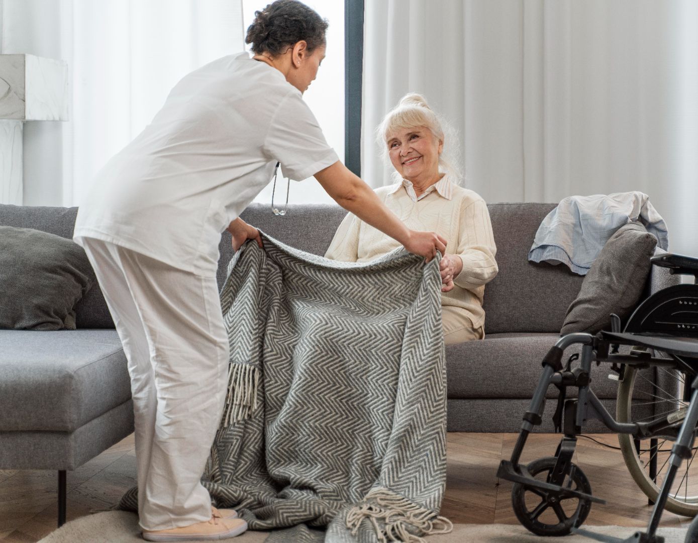 Doctor taking care senior woman home