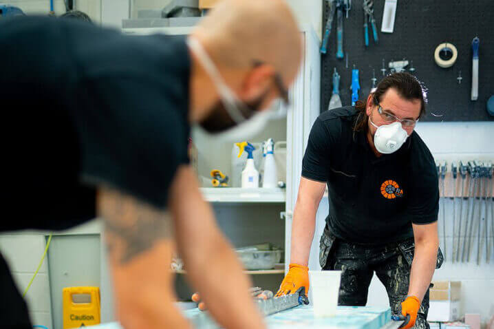 team members working