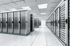 3d rendering of a server room with white servers