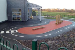 External hard landscaping packing including refurbishment of old pavings, new street furniture, tarmac and rubber crumb play areas to perimeter of building.
By others: Tarmac, Rubbercrumb, white lining