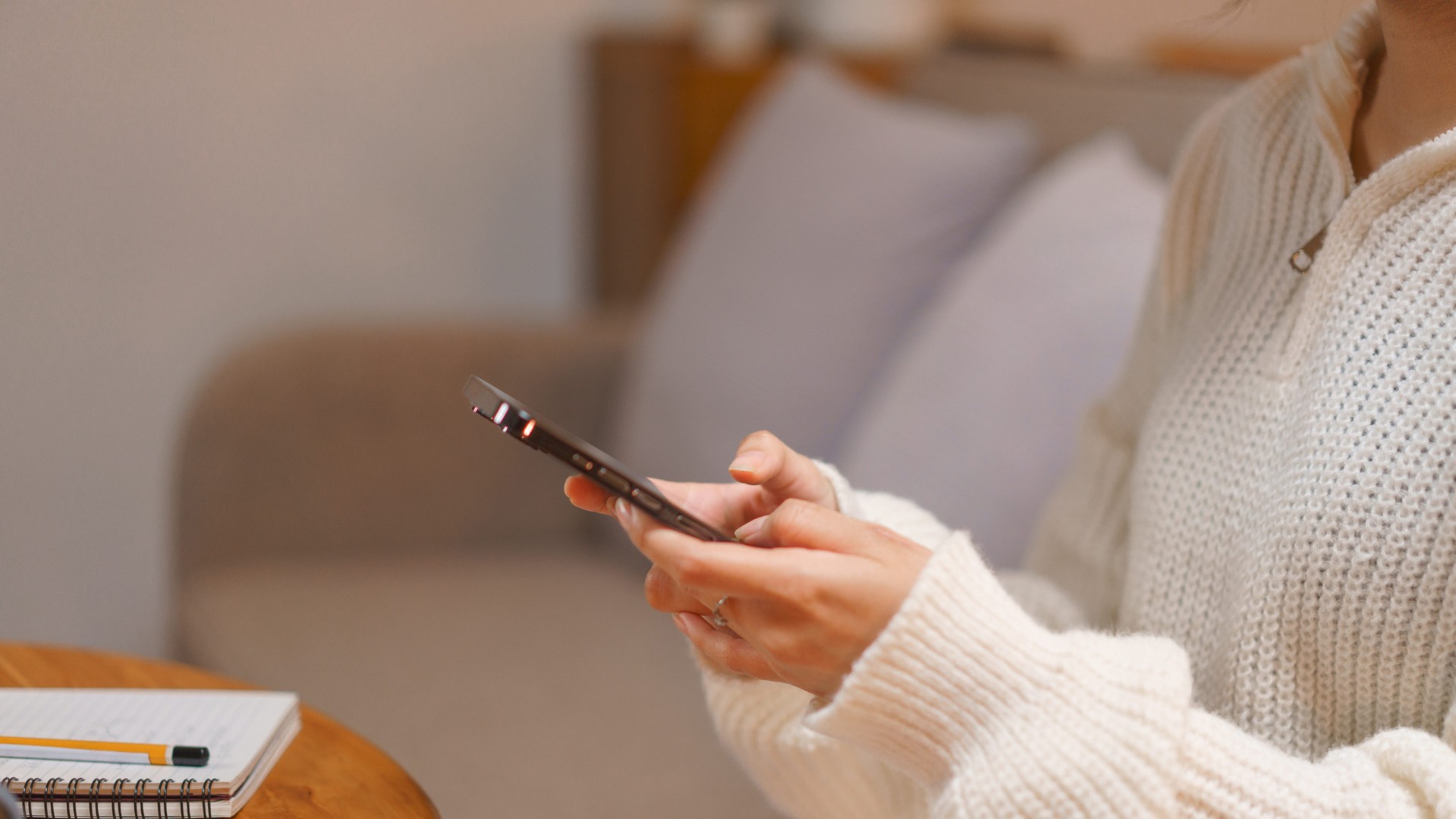 Young woman surfing family app
