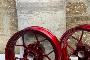 Motorbike Wheels powder coated Red Lacquer. 