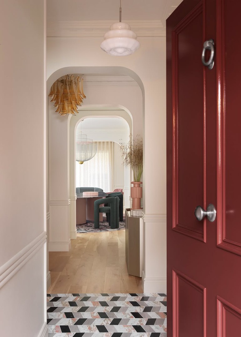 Anteroom with burgundy doors