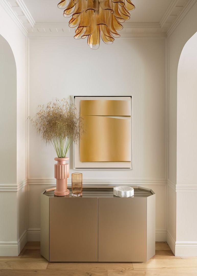 Hallway with decor in gold style