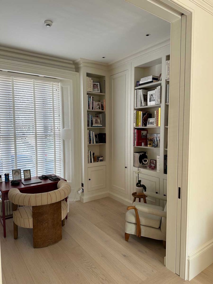 White study room with wardrobes