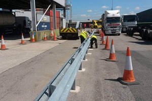 Armco barrier system installation. 