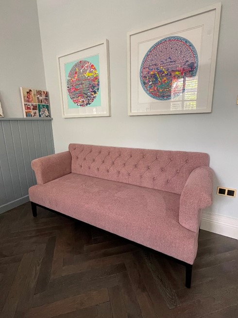 yellow couch in the living room