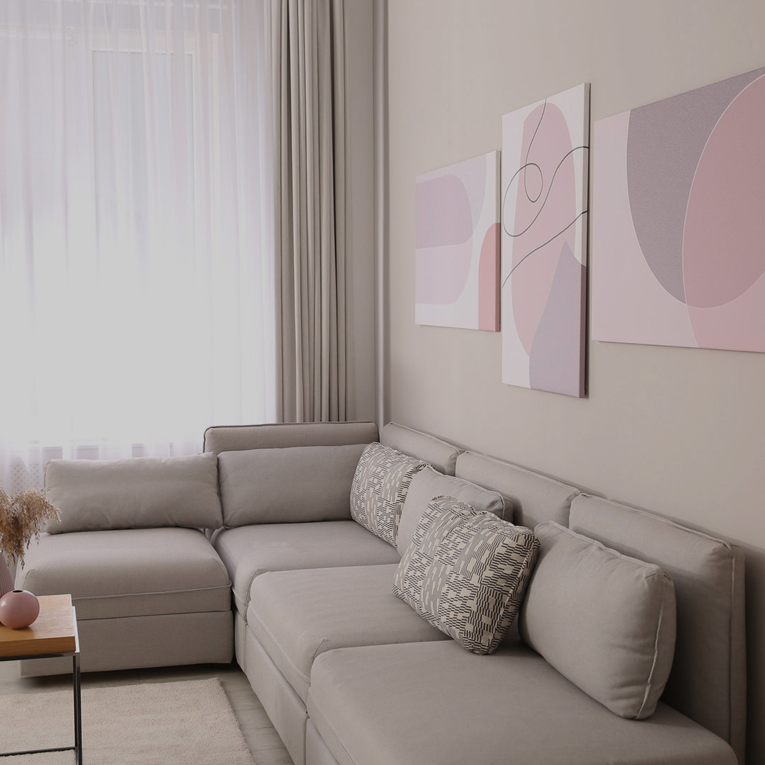 Grey couch in the living room