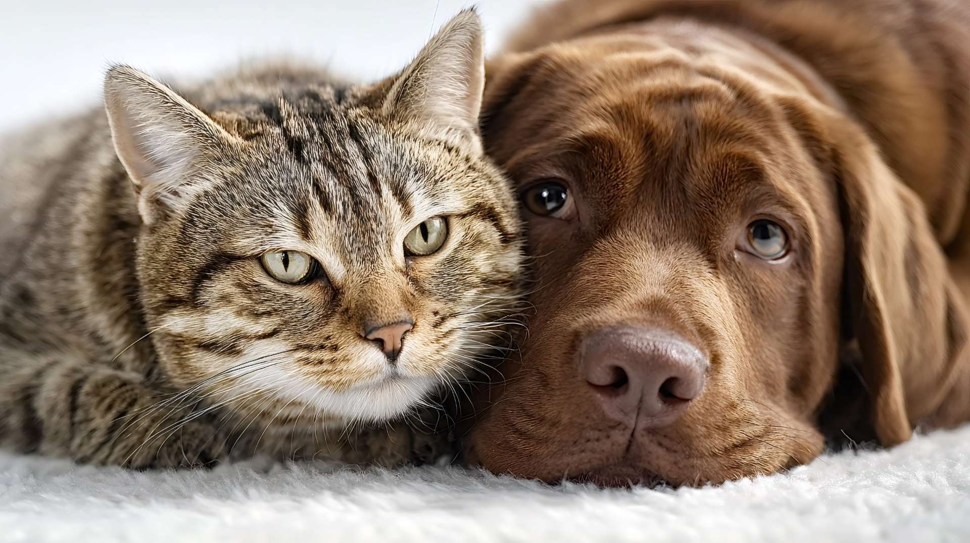 tabby cat and chocolate labrador