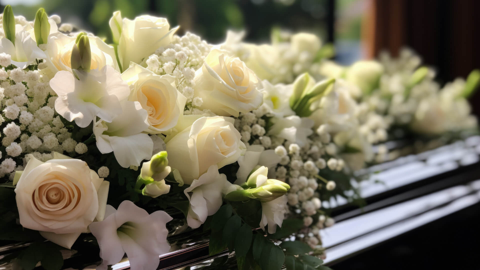 Closeup flowers on casket