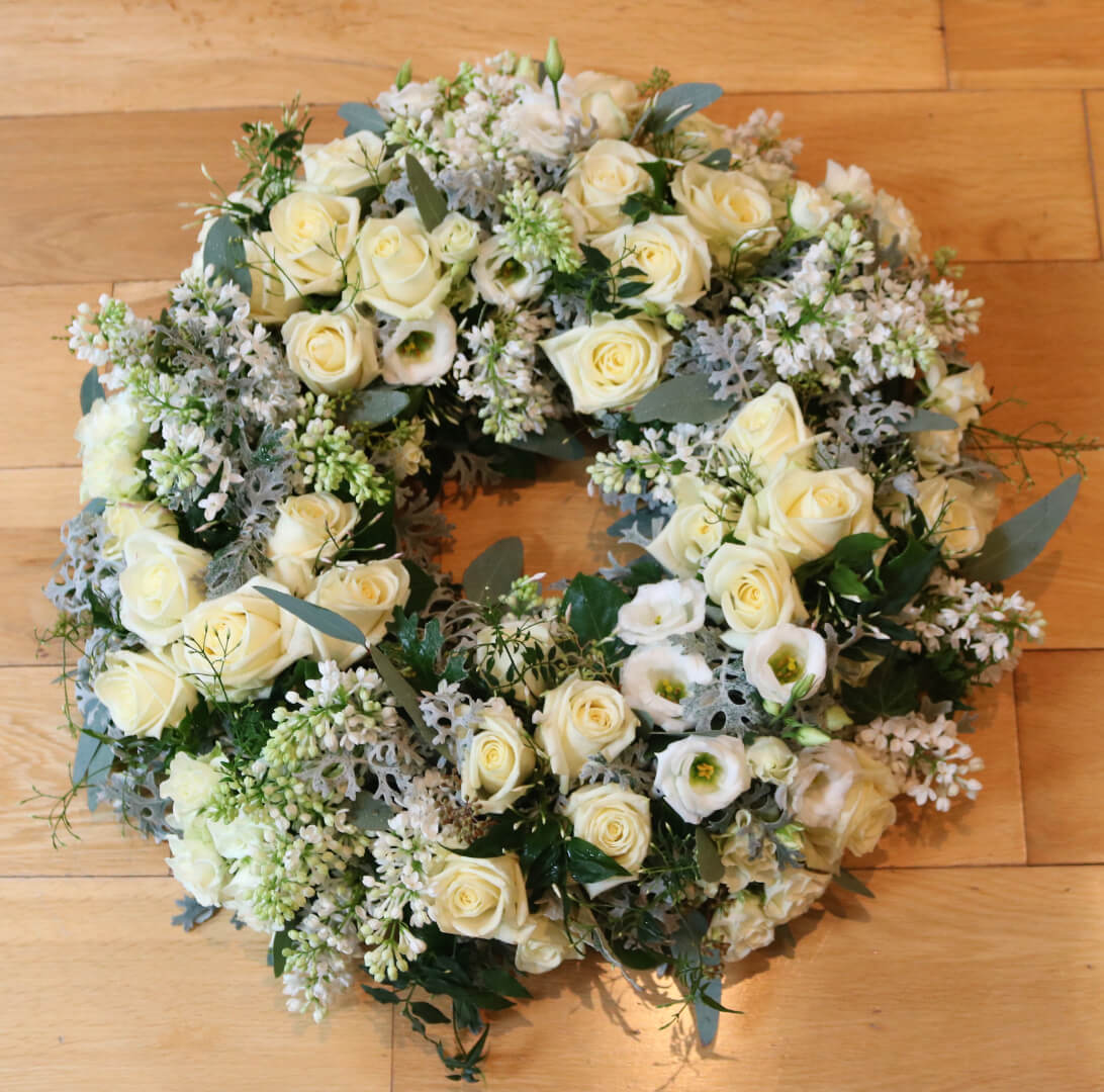 Wreath of white roses