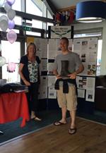 Richard Lovering with 1st Keelboat Trophy - the famous Dubarry boot - Glyn Charles Pursuit Race 2014