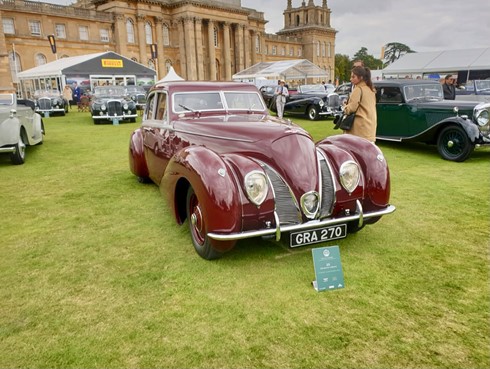 Front view of the completed 1939 Bentley Corniche at Blenheim Palace, with coachwork recreated by Ashley & James Coachbuilding.