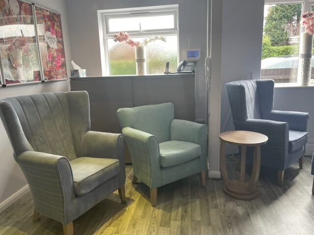 Three chairs and stool