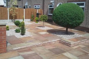 Indian sandstone driveway and patio in Ellesmere Port, colour rippon buff.