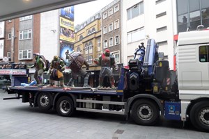 Spotted in Leicester Square - the teenage mutant ninja turtles get ready to greet the crowds! 