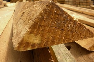 Arris rails is cut diagonally through the length of a 75mm wide and 75mm thick timber length achieving 2 equal triangular prism lengths. The rails are pressure treated to increase longevity.