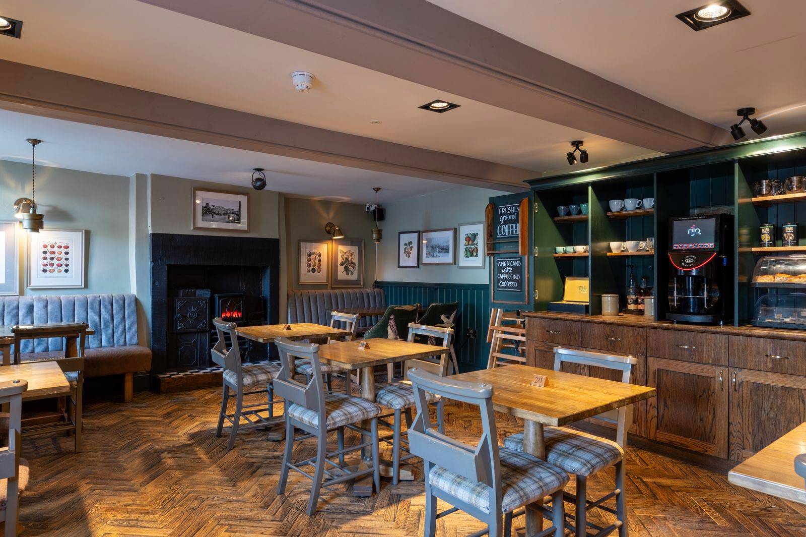 wooden tables and chairs for sitting