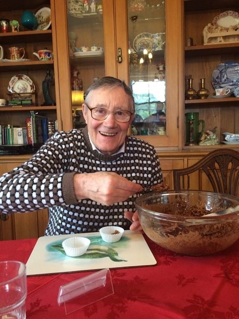 Residents outside with dog, sunny weather and dog