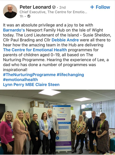 Photo of peter leonard from the centre for emotional health and staff at the family hubs