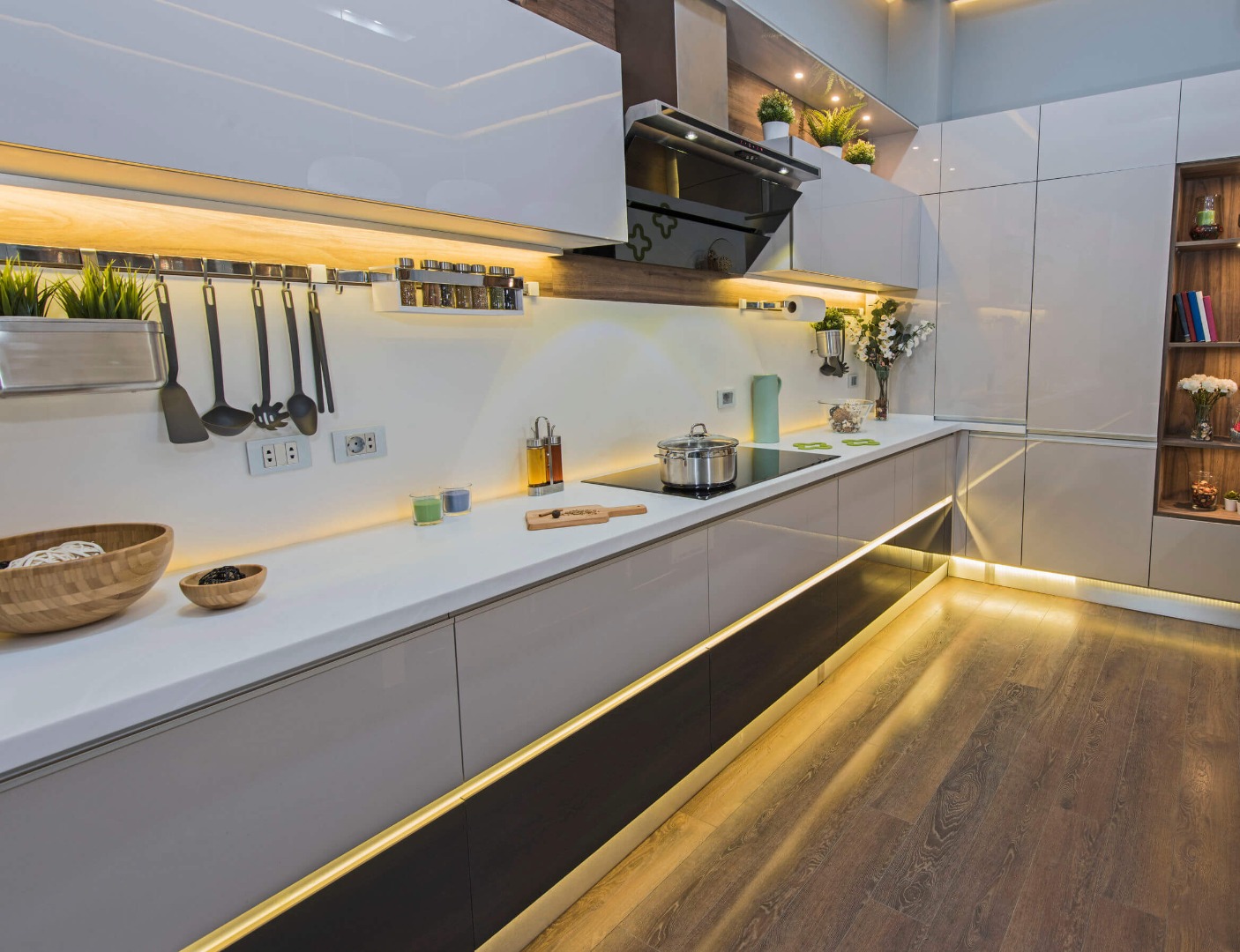 kitchen with lights installed