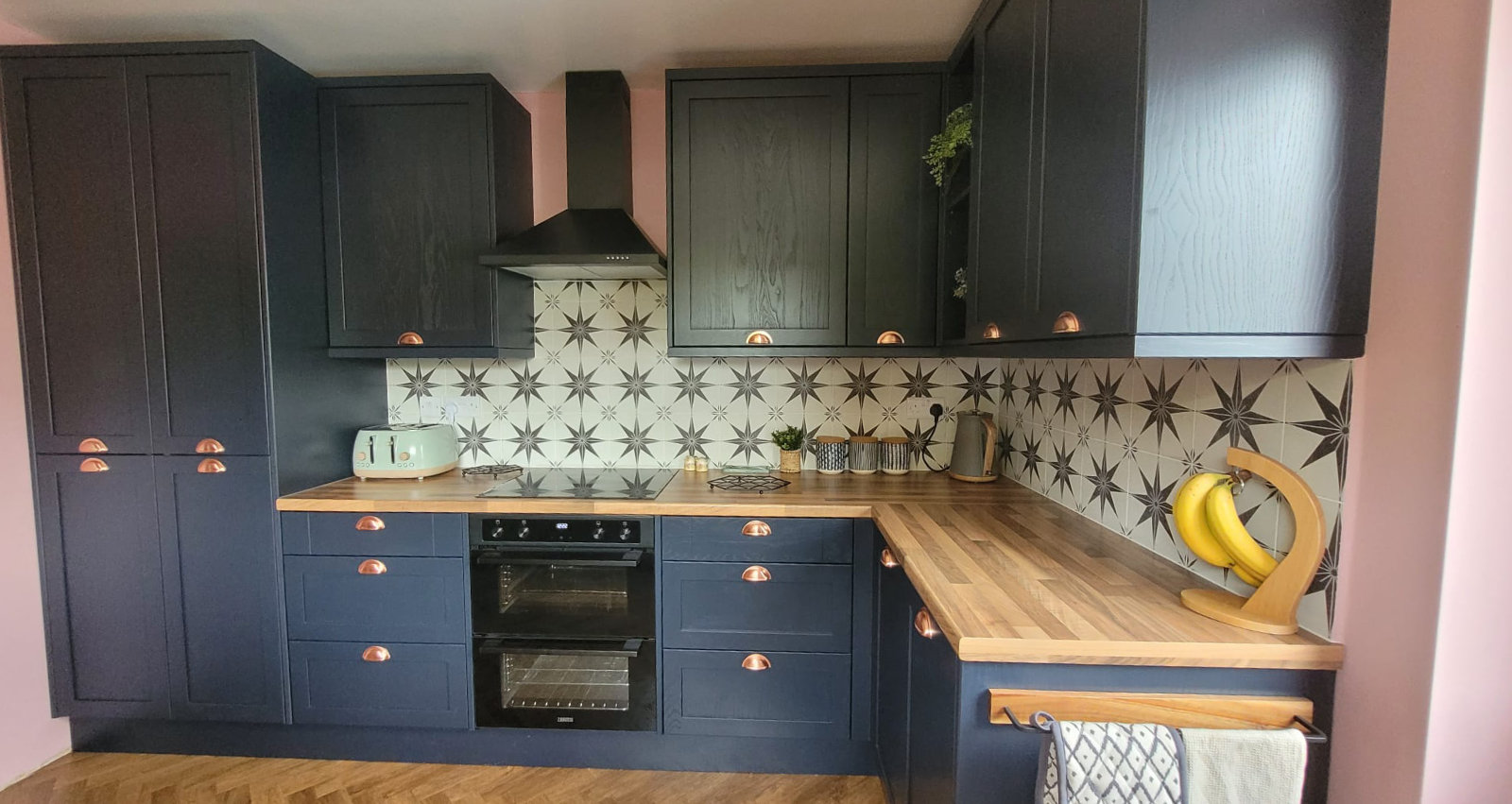 navy blue installed kitchen