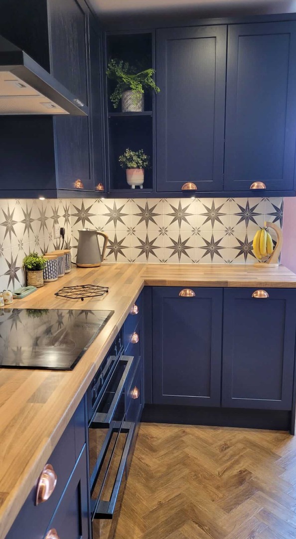 navy blue installed kitchen countertop view