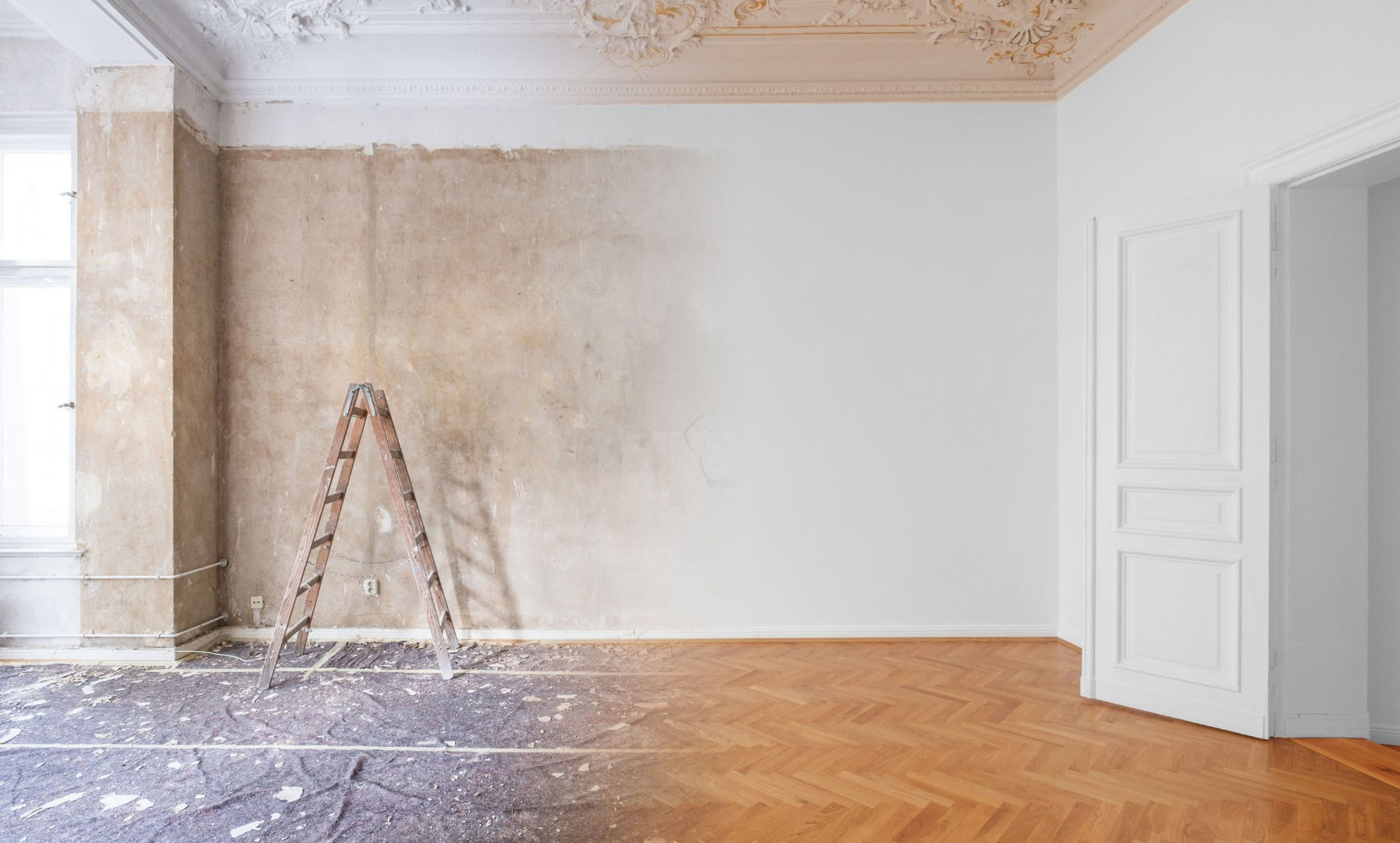 plastering before and after picture