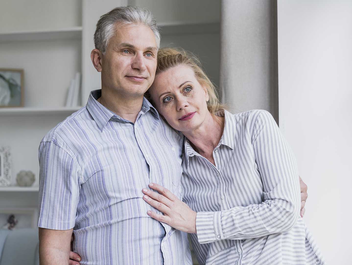 Front view elderly man woman together